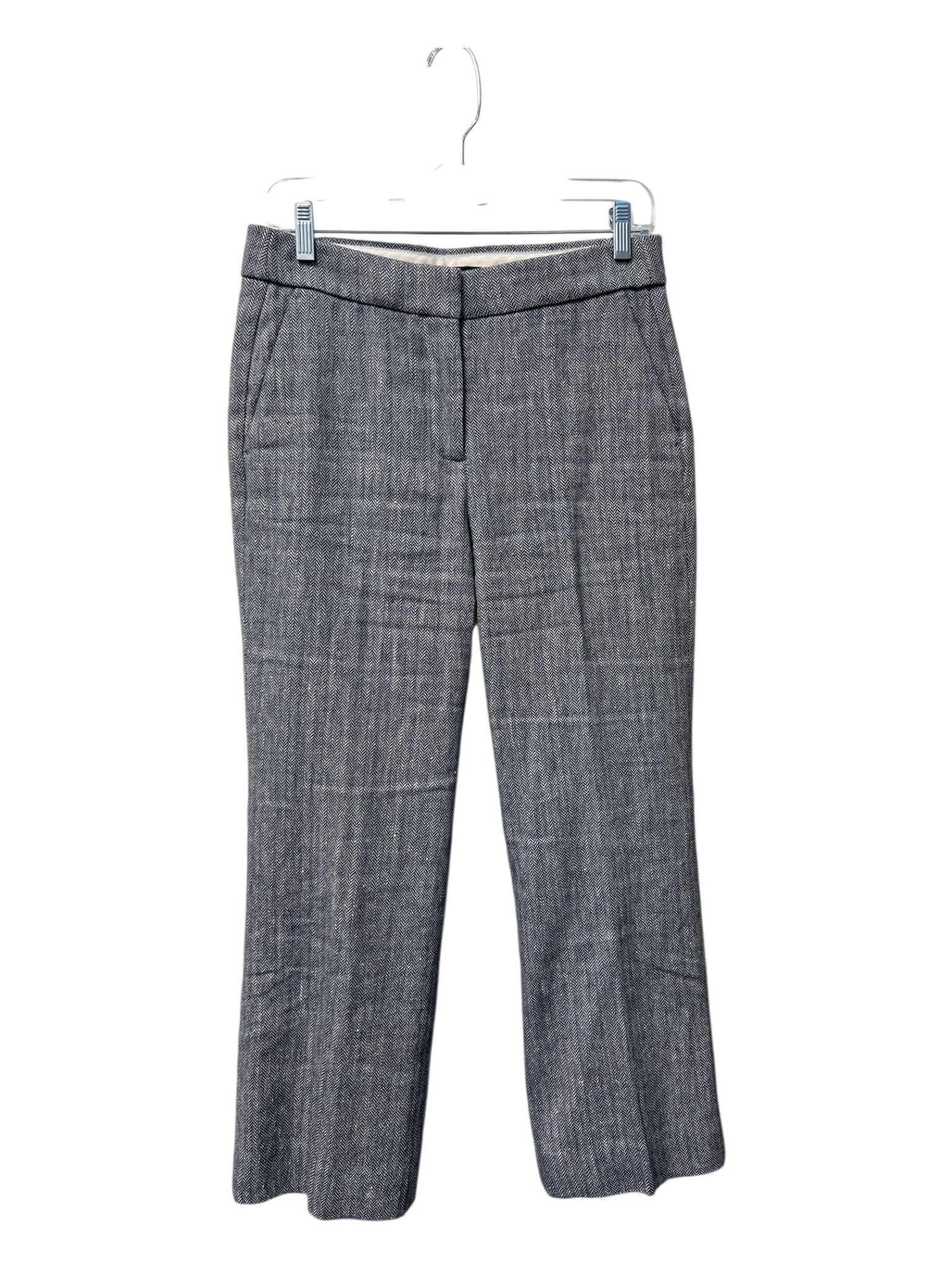 J Crew Size 4 Navy & white Linen Cotton Blend Herringbone Poka Dots Pants