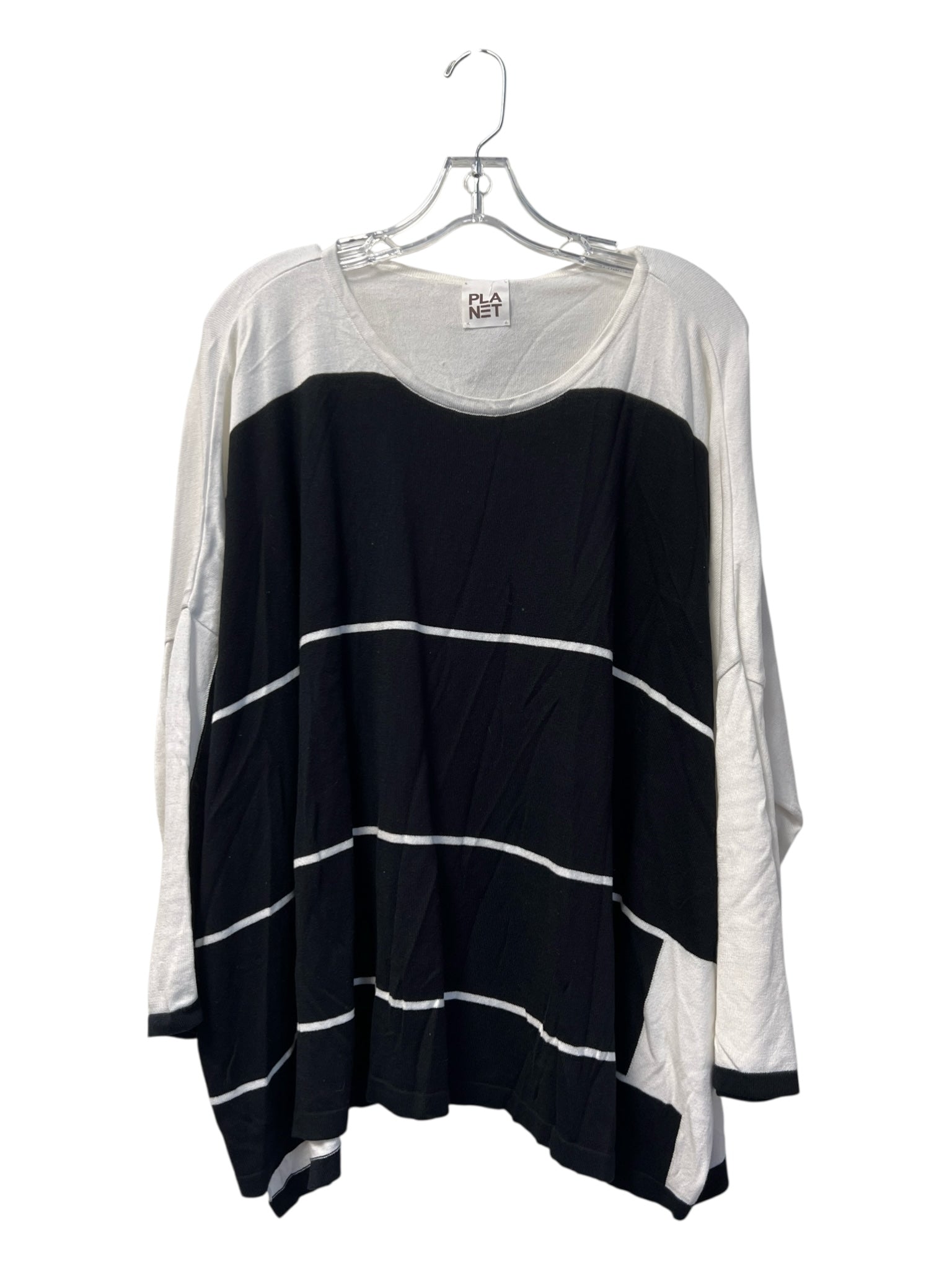 Planet Size One Size B&W Cotton & Modal Wide Round Neck Long Sleeve Top