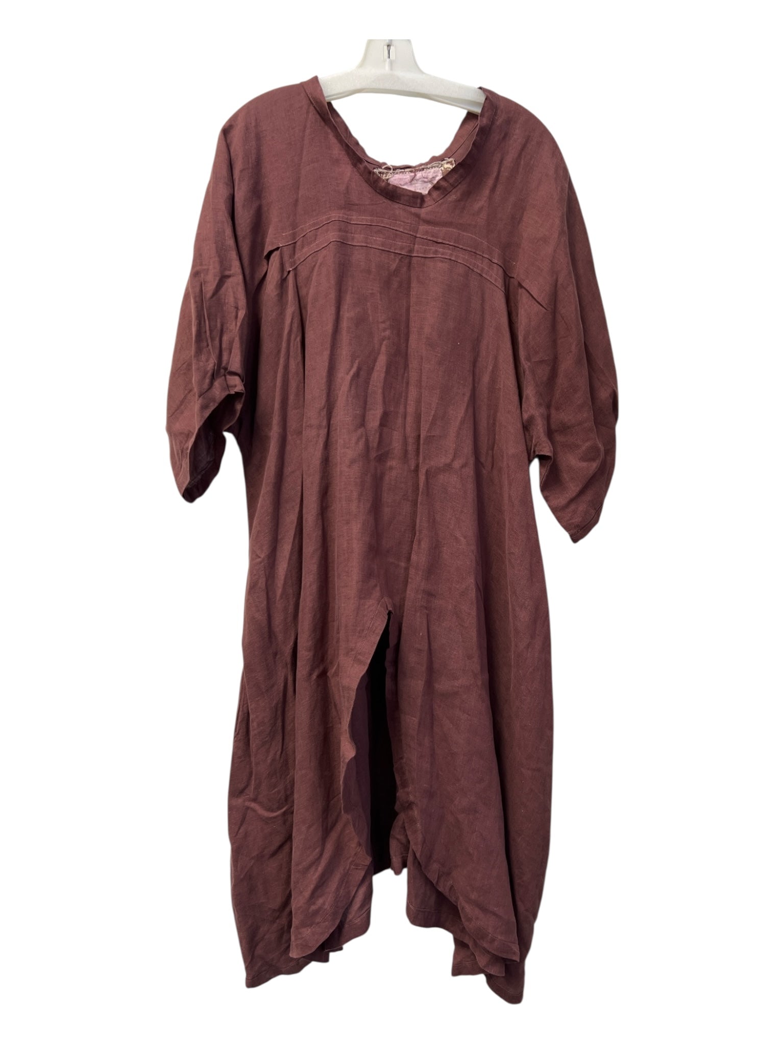 Tina Givens Size S/M Wine Linen Scoop Neck Short Sleeve Loose Fit Dress