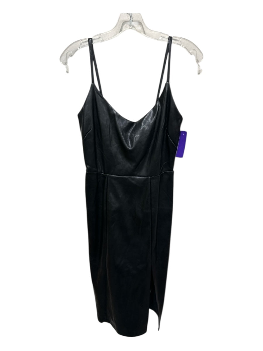 Steve Madden Size 6 Black PU leather Spaghetti Strap Leg Slit Dress