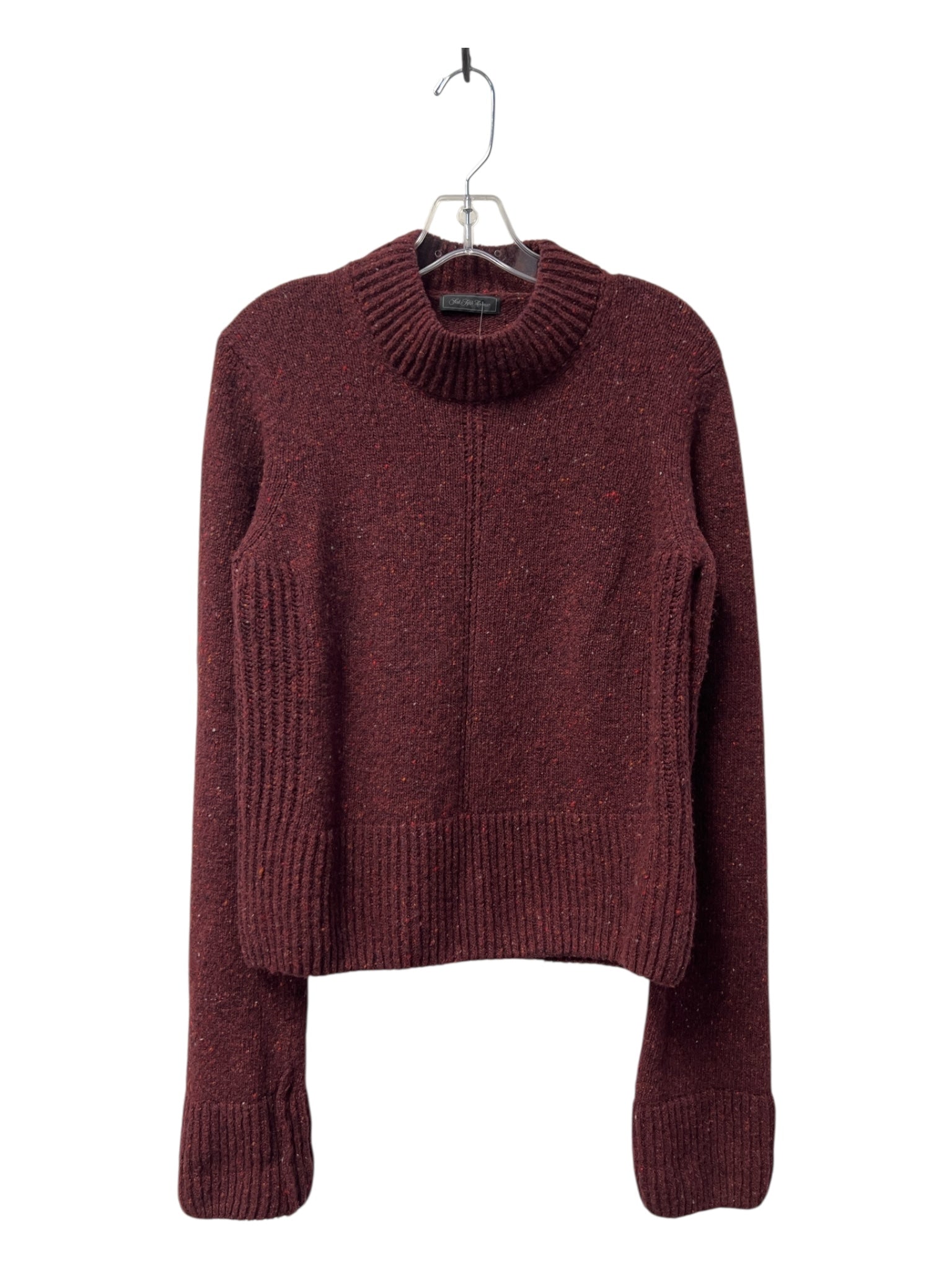 Saks Fifth Ave Size XS Cabernet Purple Wool Blend Ribbed Detail Speckled Sweater