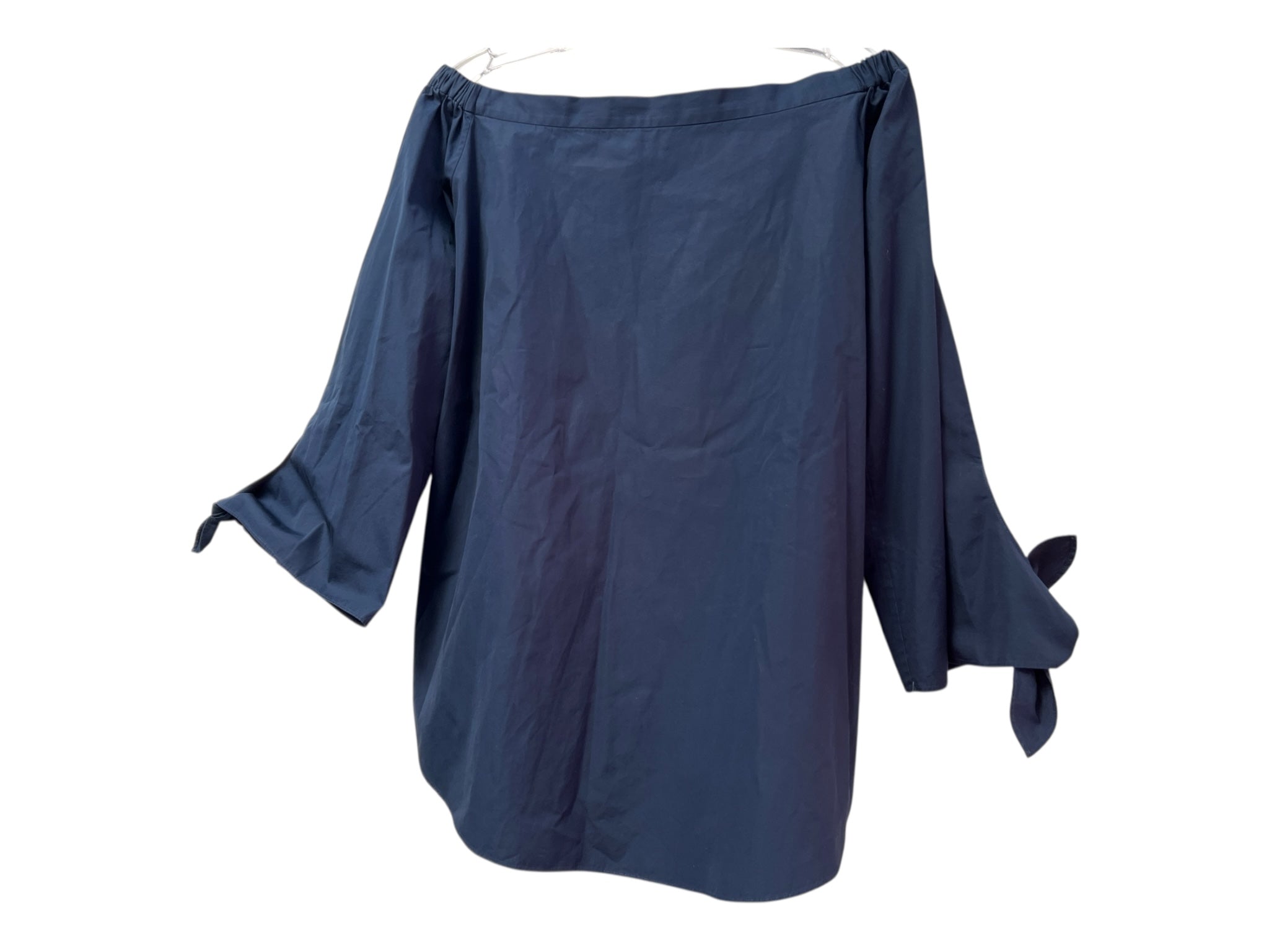 Ann Mashburn Size Small Navy Cotton Off Shoulder Long Sleeve tie at sleeve Top