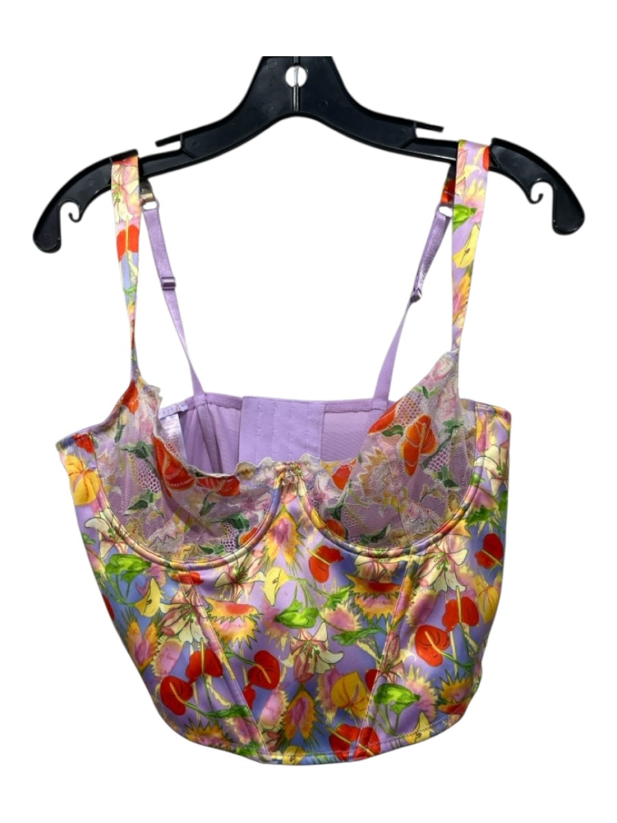 Savage Fenty Size XL Purple, Orange, Green Polyester Blend Lace Trim Floral Bra