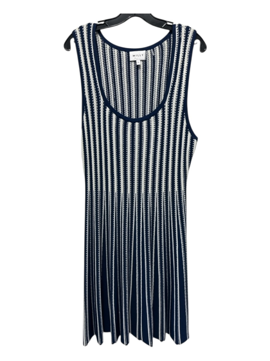 Milly Size XL Blue & White Viscose Blend Crochet Knit Striped Scoop Neck Dress