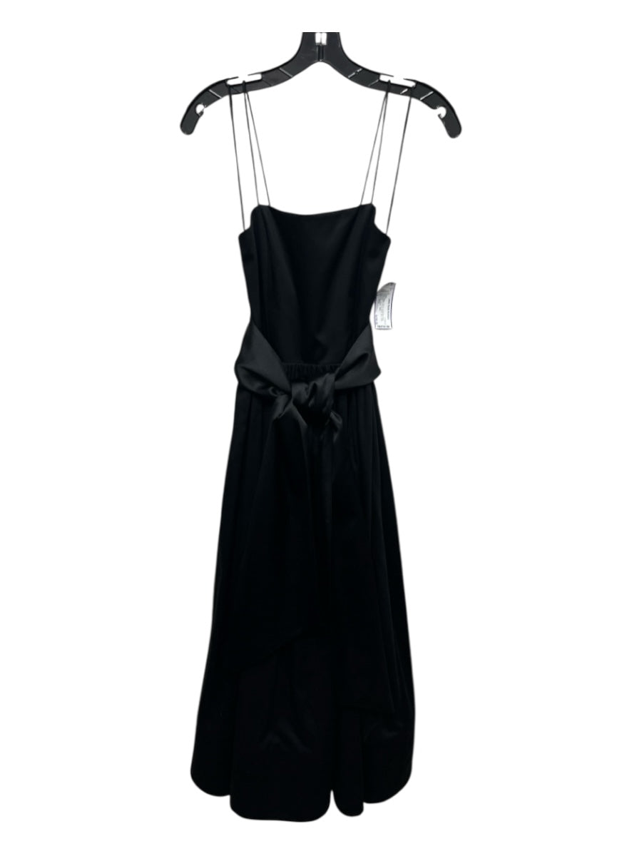 Alice + Olivia Size 4 Black Cotton Blend Spaghetti Strap Gathered Midi Dress