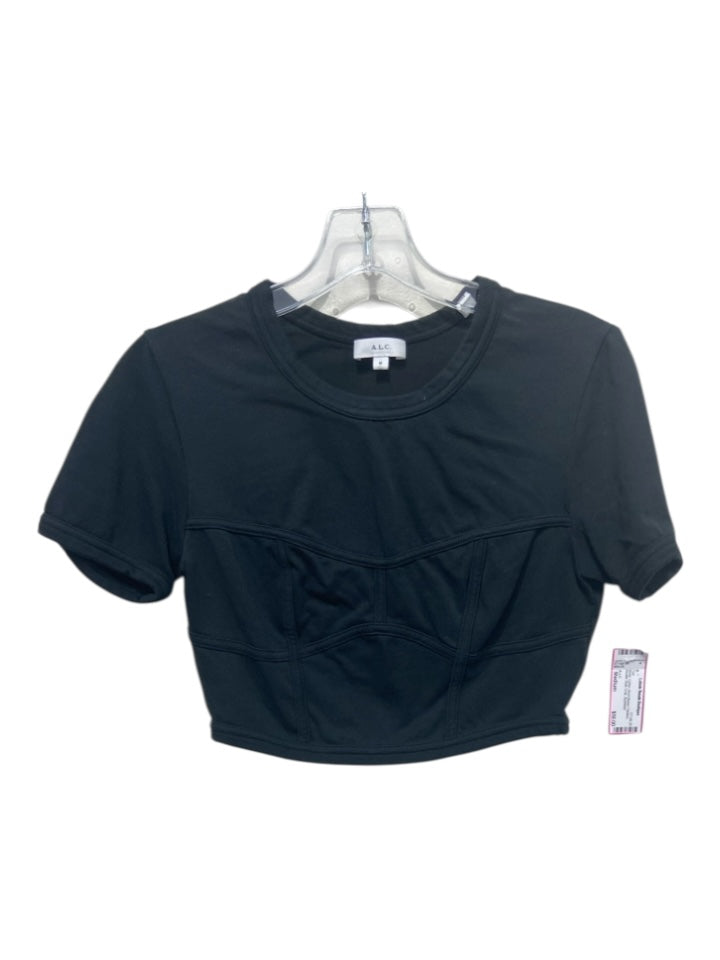 A.L.C. Size Medium Black Cotton Short Sleeve Paneled Bustier Style Crop Top
