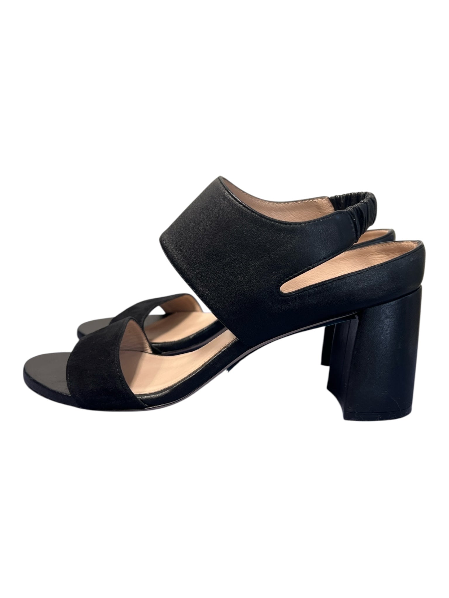 Stuart Weitzman Shoe Size 9 Black Leather & Suede Open Toe & Heel Shoes