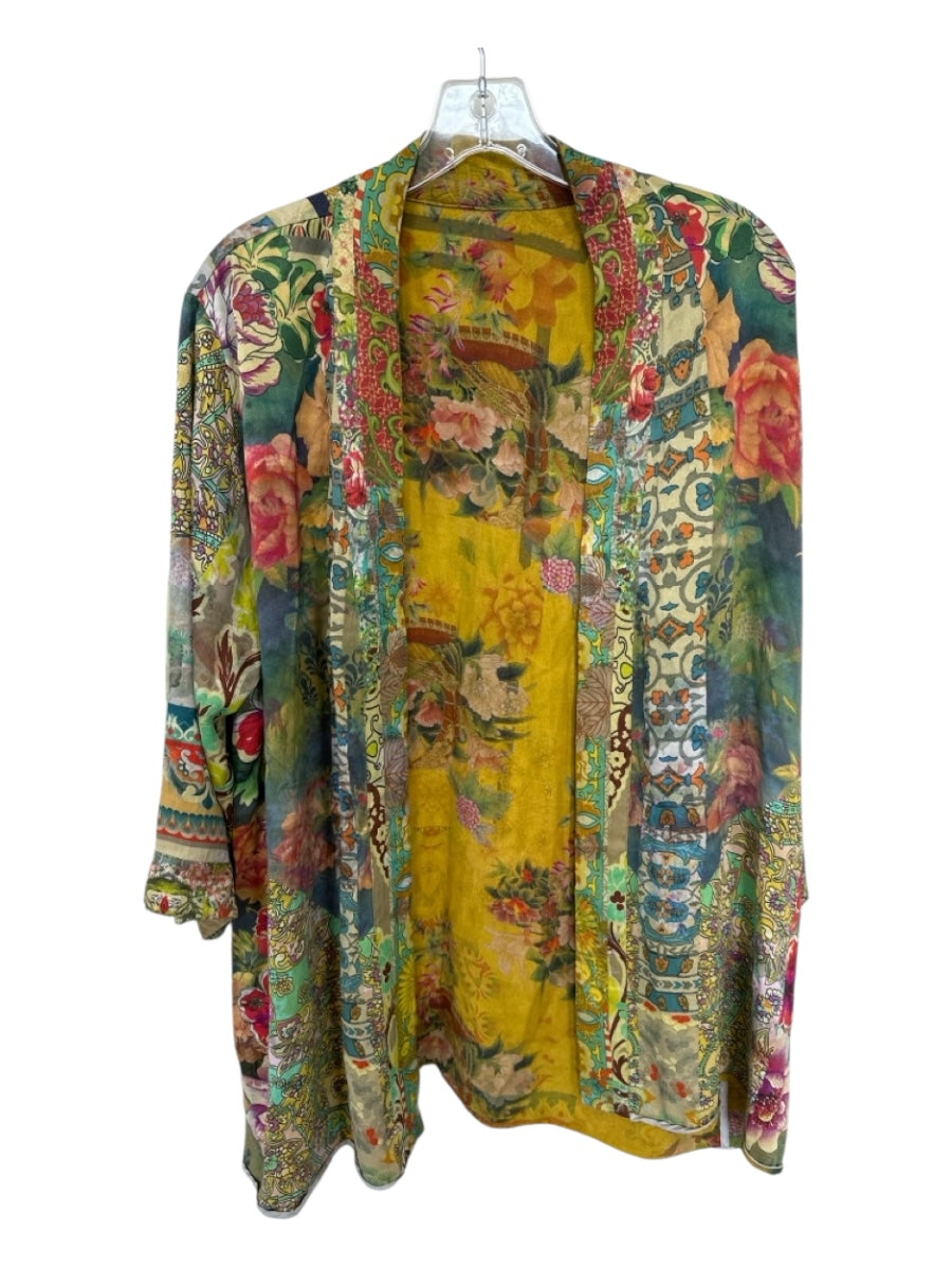 Johnny Was Size Est M Mustard & Multi Long Sleeve Botanical Open Front Jacket