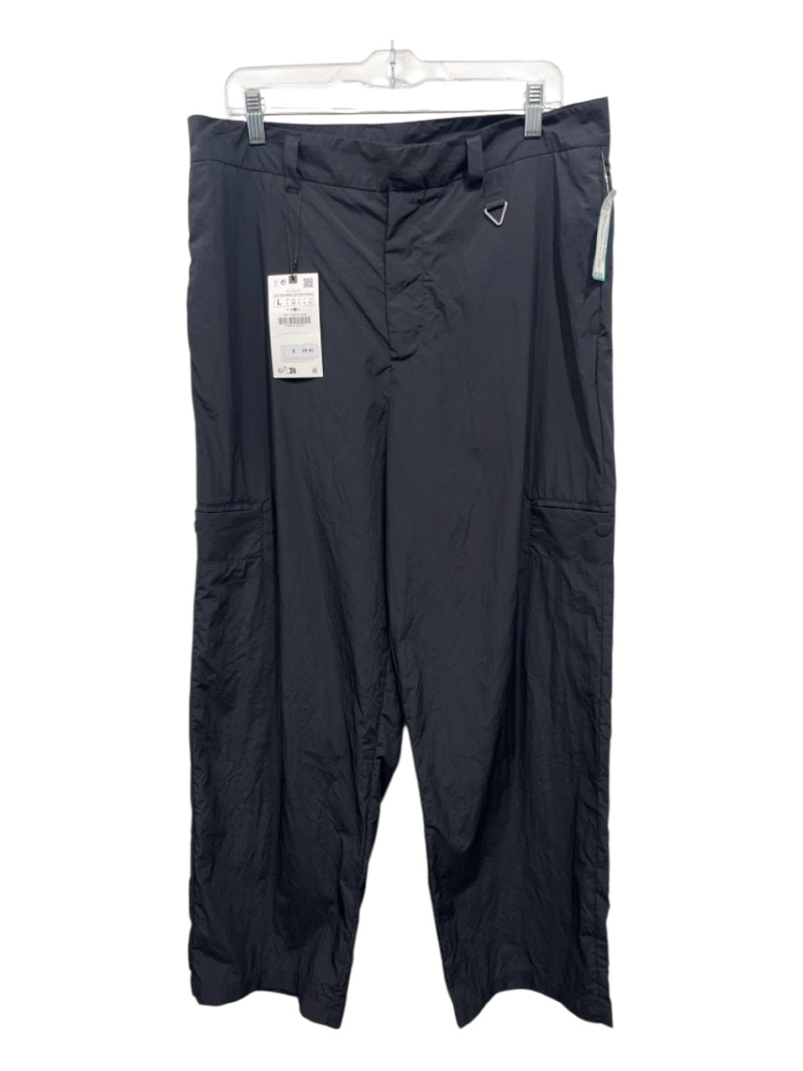 Zara Size L Black Poliamide Zip Fly Pockets D Ring Pants