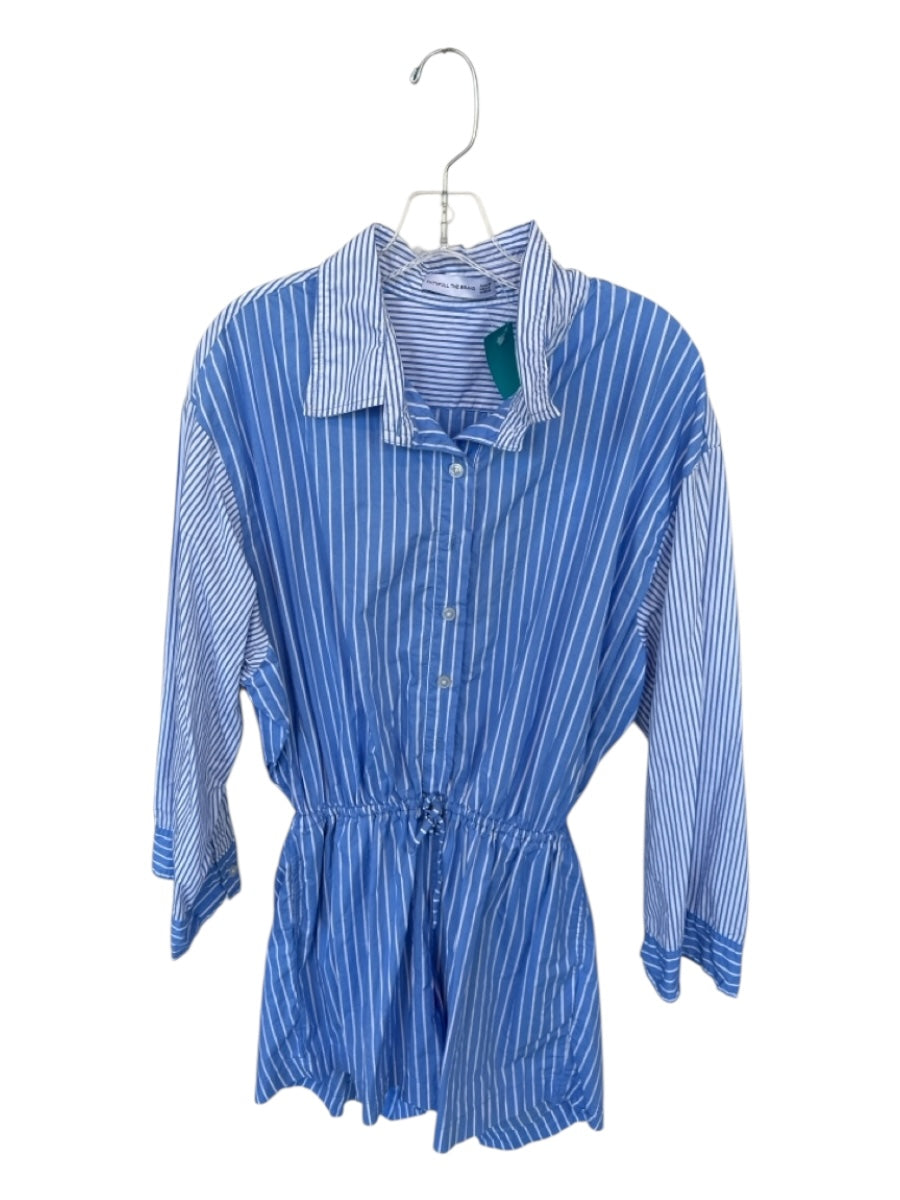 Faithful The Brand Size 6 Blue & White Cotton Long Sleeve Striped Collar Romper
