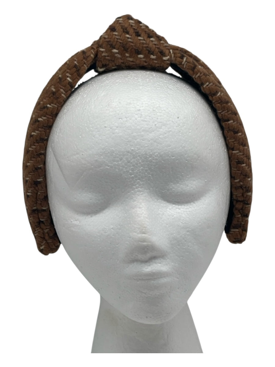 Lele Sadoughi Brown & Cream Knit Knot Detail Contrast Stitching Headband