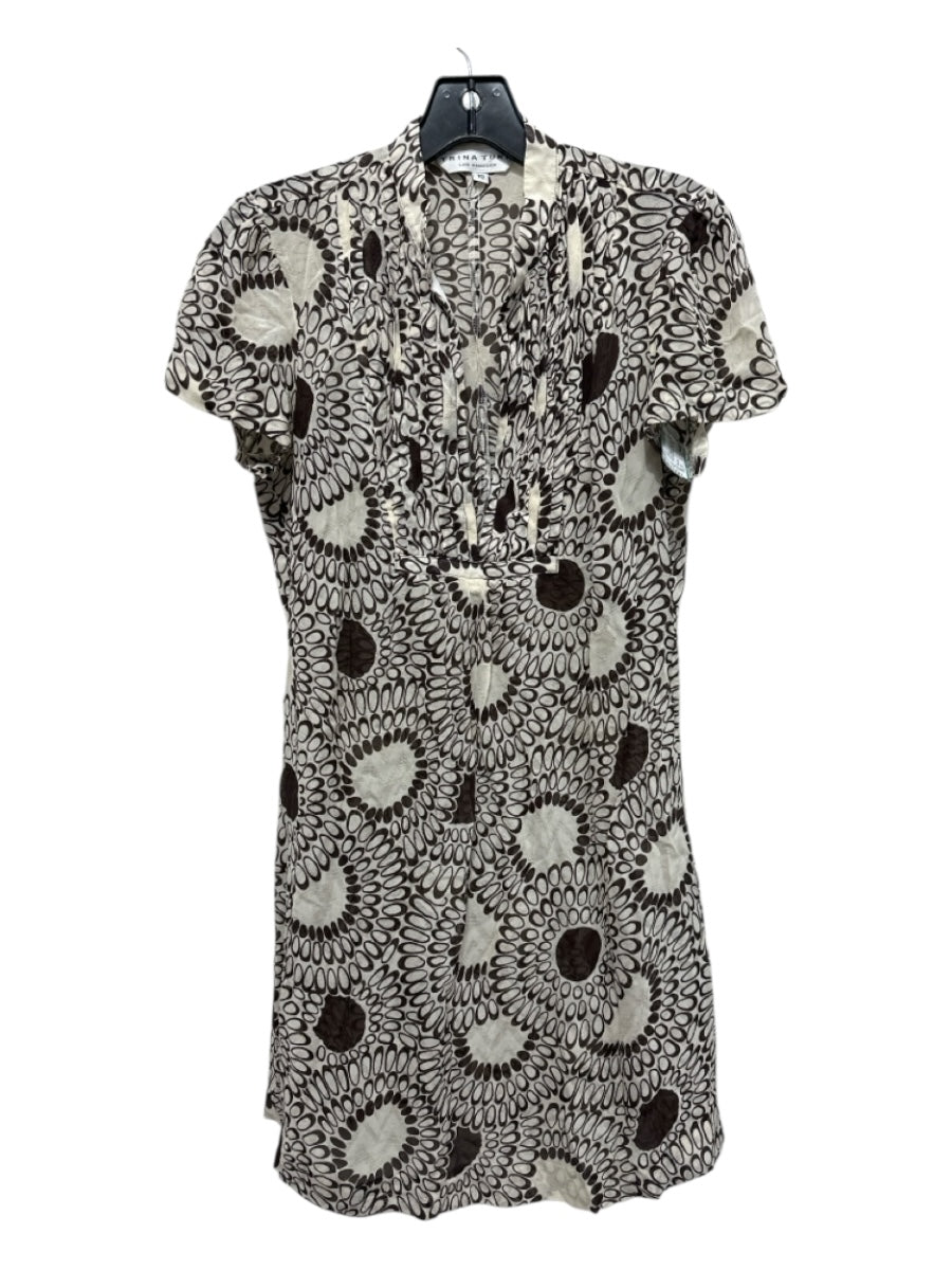 Trina Turk Size 10 Brown & Cream Silk Short Sleeve Abstract Print Sheer Dress