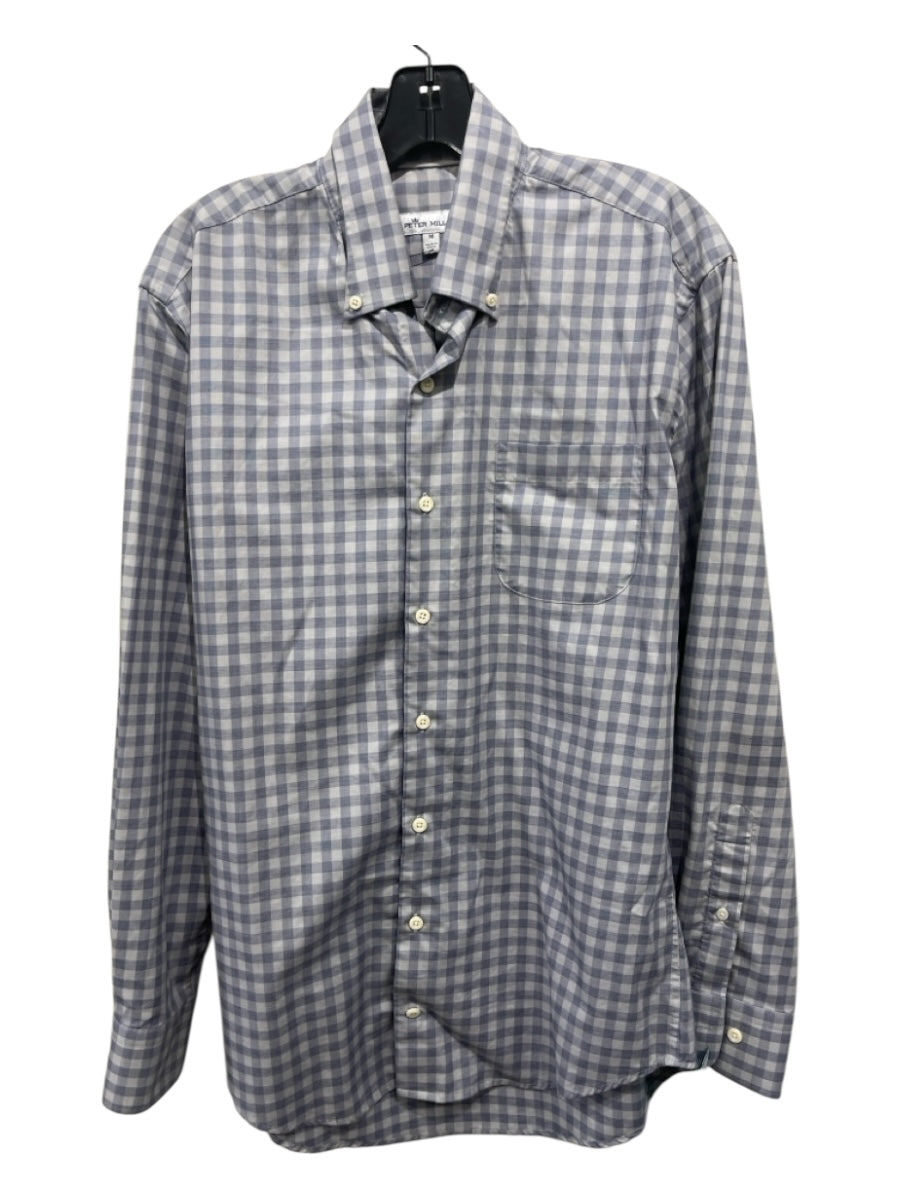 Peter Millar Size M Blue & Gray Cotton Plaid Button Down Men's Long Sleeve Shirt