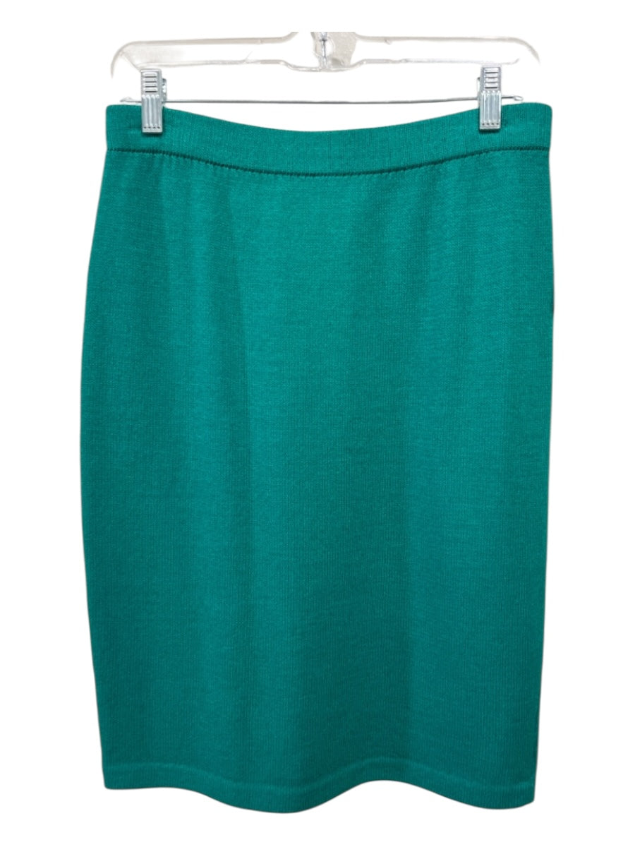 St. John Evening Size 6 Teal Green Wool Blend Elastic Waist Knit Pencil Skirt