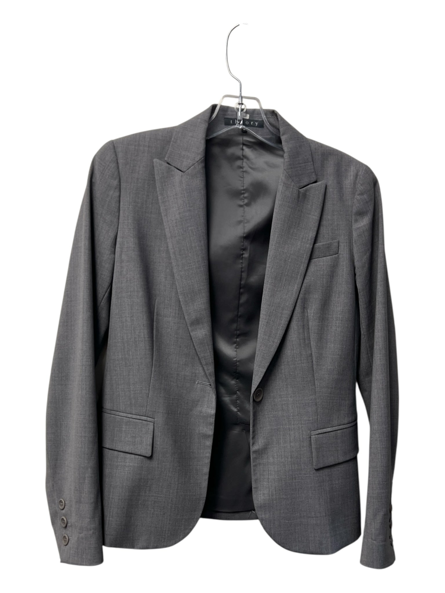 Theory Size 2 Gray Heathered Lapel Detail Button Close Collar Blazer