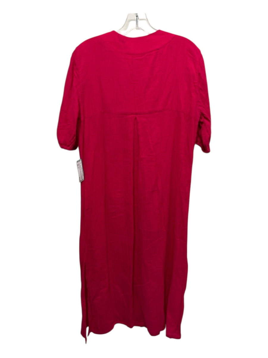 Lake Size S Fuschia Pink Cotton Short Sleeve Solid Seersucker Side Slits Dress