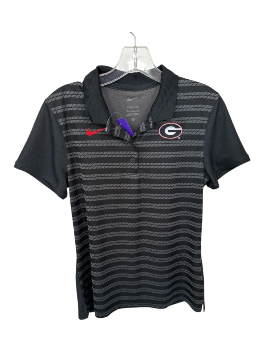 Nike Size S Black & Red Polyester Blend Striped UGA Short Sleeve Polo Top