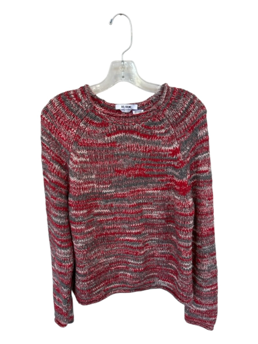 RE/DONE Size Est L Red & Gray Cotton Long Sleeve Knit Sweater