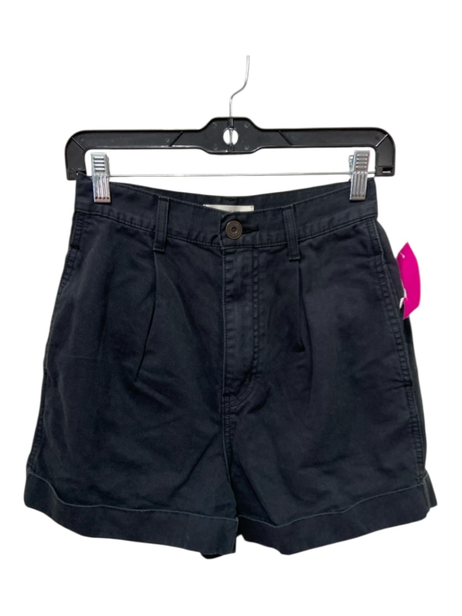 Moussy Size 1/S Black Cotton Pleat Detail High Waist Cuffed Shorts