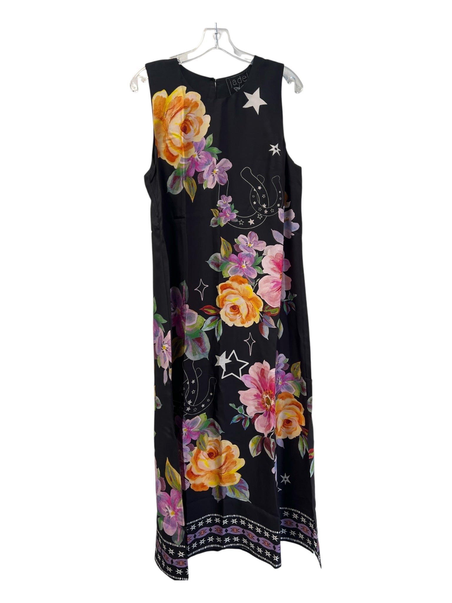 Jade Johnny Was Size L Black & Multi Rayon Blend Round Neck Sleeveless Dress