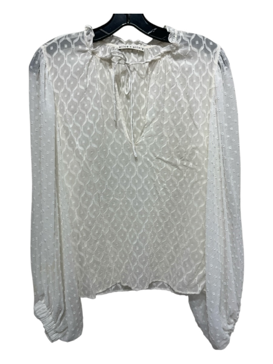Alice + Olivia Size Small Ivory White Silk & Cotton Sheer Swiss Dot Top