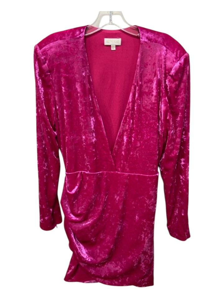Ronny Kobo Size XL Pink Polyester Crushed Velvet Shoulder Pads Long Sleeve Dress