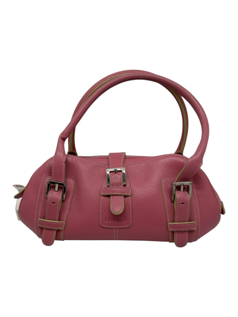Loewe Pink & Green Pebbled Leather Shoulder Bag Strap & Buckle Zip closure Bag