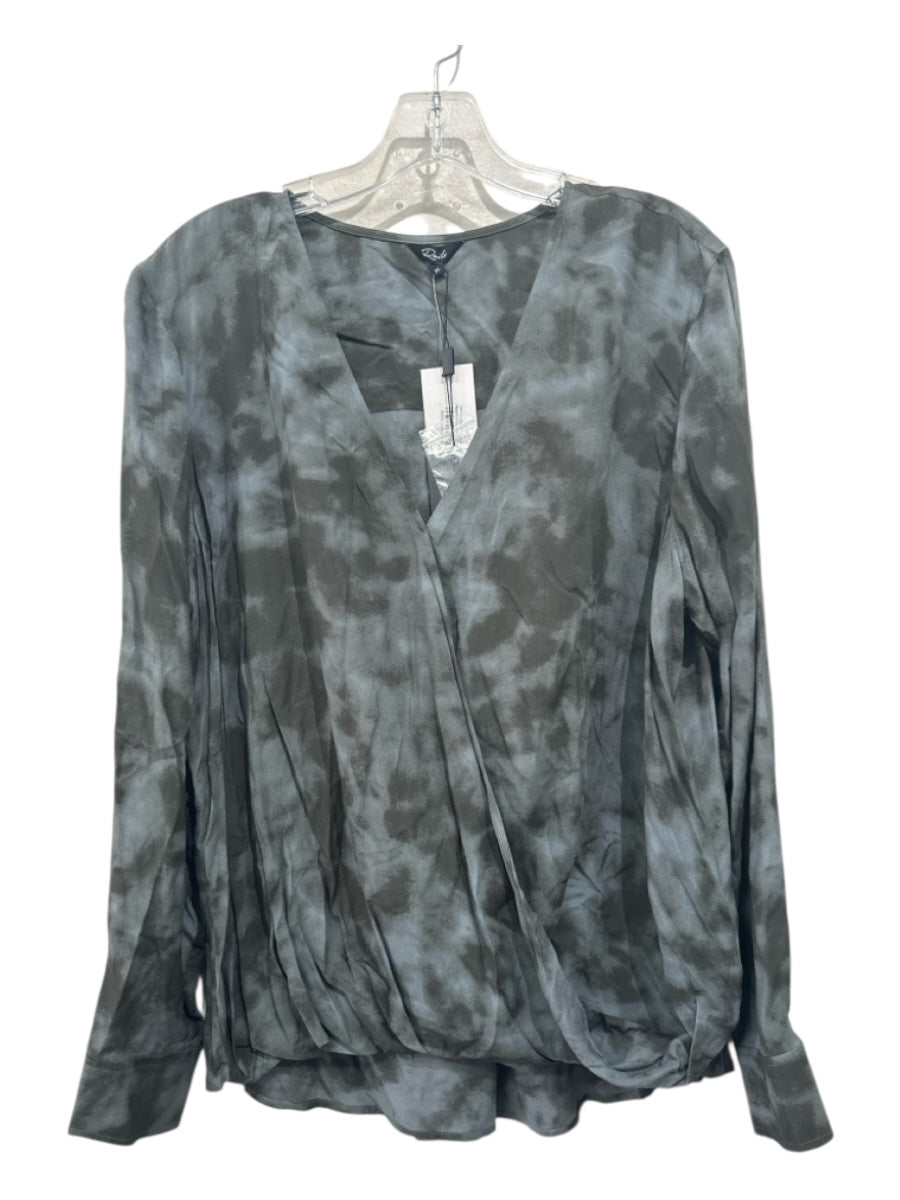 Rails Size XL Gray & Dark Green Rayon & Viscose Long Sleeve Marbled Surplice Top