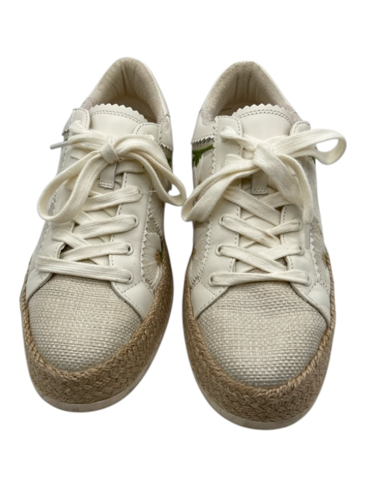 Dolce Vita Shoe Size 10 Beige, Cream, Green Raffia & Leather Low Top Sneakers