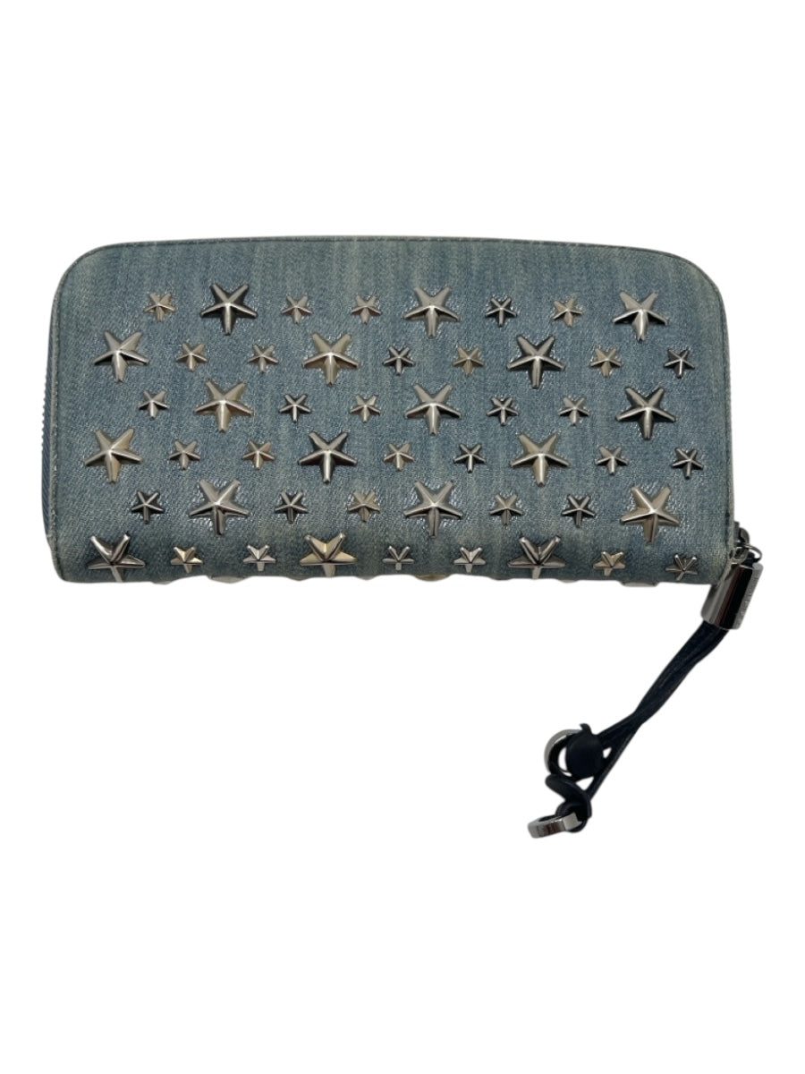 Jimmy Choo Light Wash & Silver Chambray Zip Close Star Studs Wallets