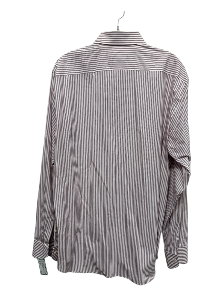 Canali Size 17 Red & White Cotton Striped Button Down Men's Long Sleeve Shirt
