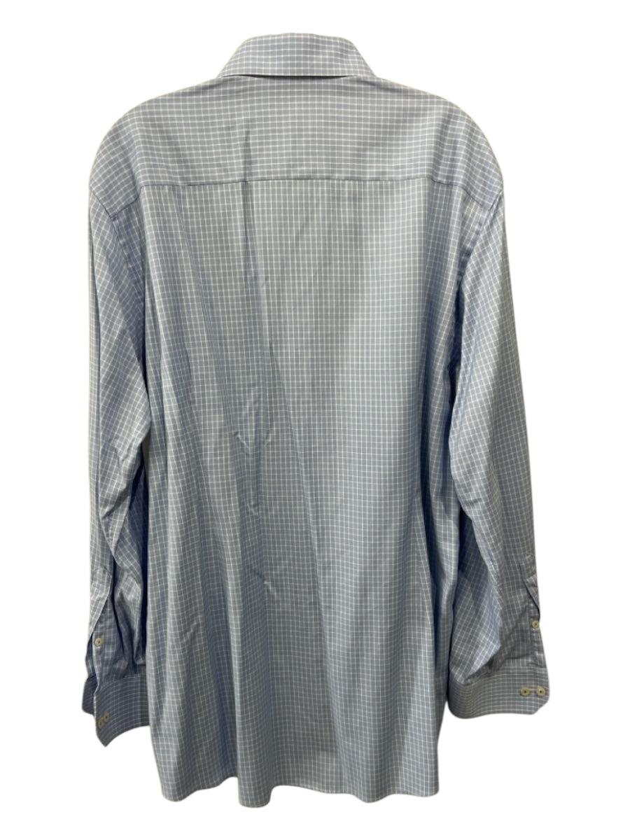 Eton Size 17 Blue & White Cotton Plaid Button Down Men's Long Sleeve Shirt