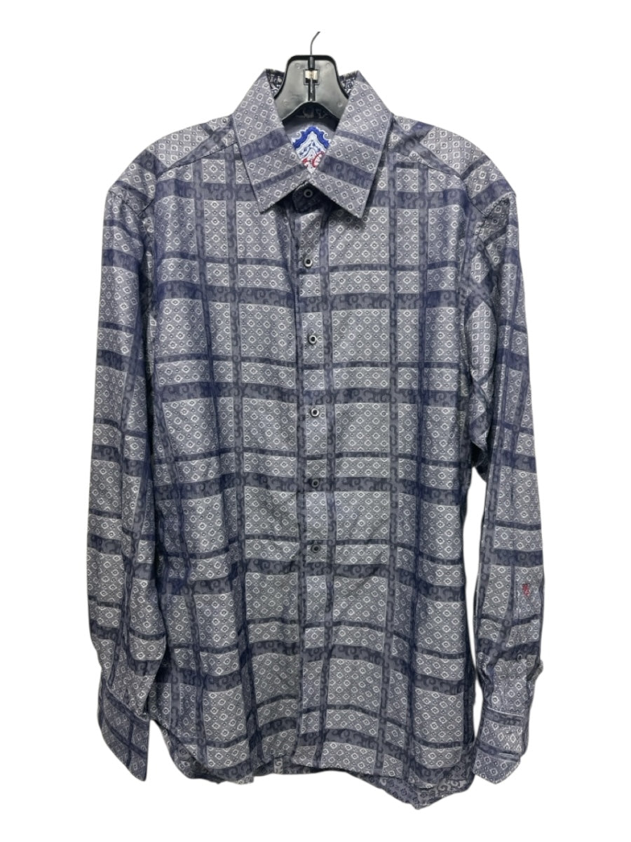 Robert Graham Size S Gray & Blue Cotton Blend Abstract Men's Long Sleeve Shirt
