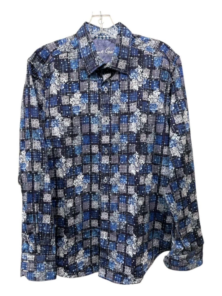 Robert Graham Size L Blue & White Cotton Abstract Button up Long Sleeve Shirt