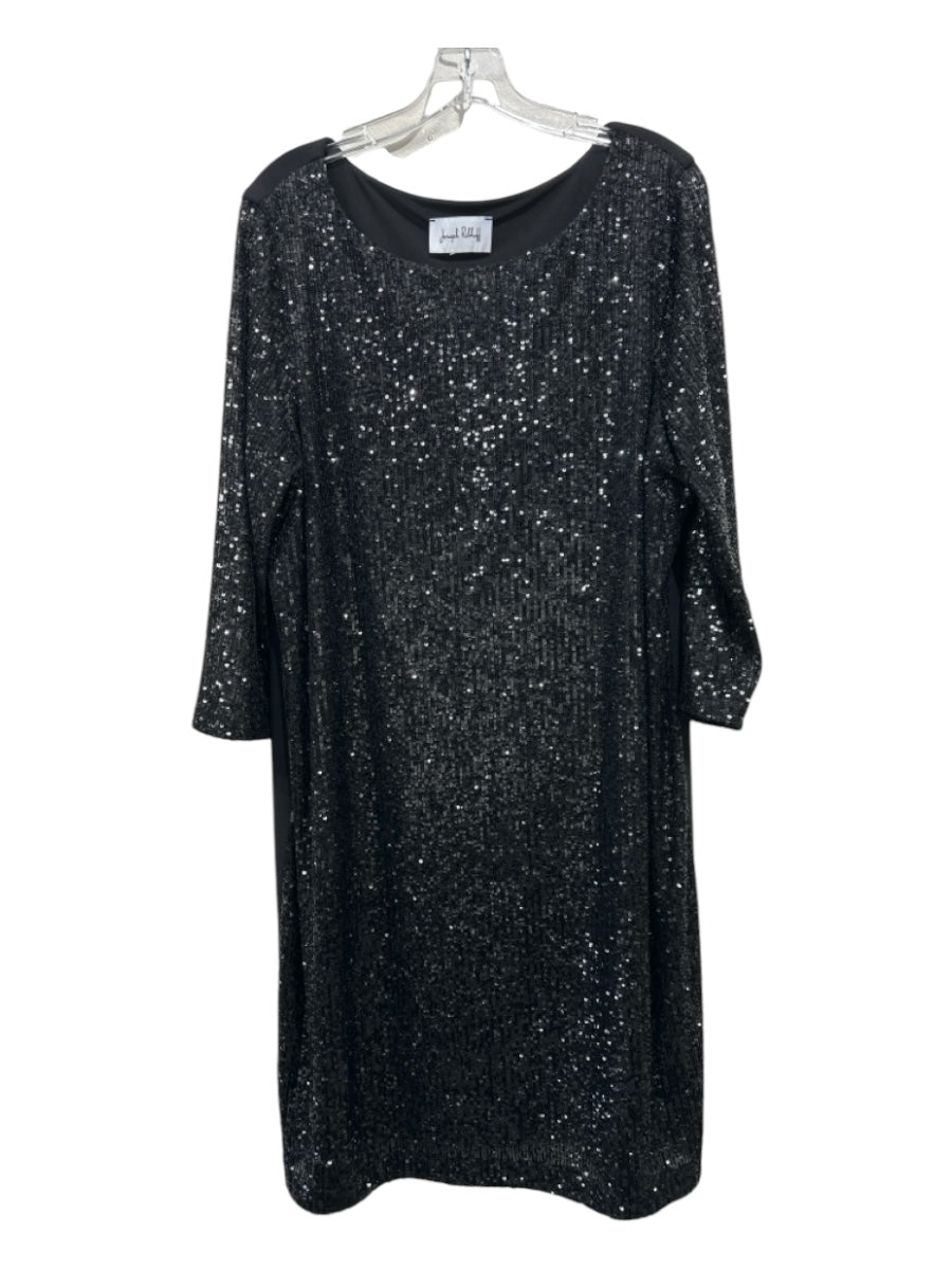 Joseph Ribkoff Size Est L Black Fully Sequined 3/4 Sleeve Boat Neck Midi Dress