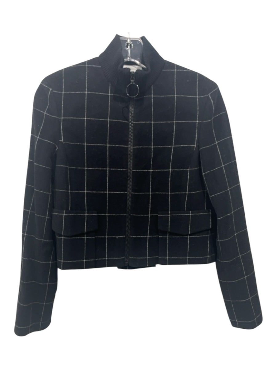 Akris Punto Size 2 Black & White Wool & Elastane Windowpane Plaid Cropped Jacket