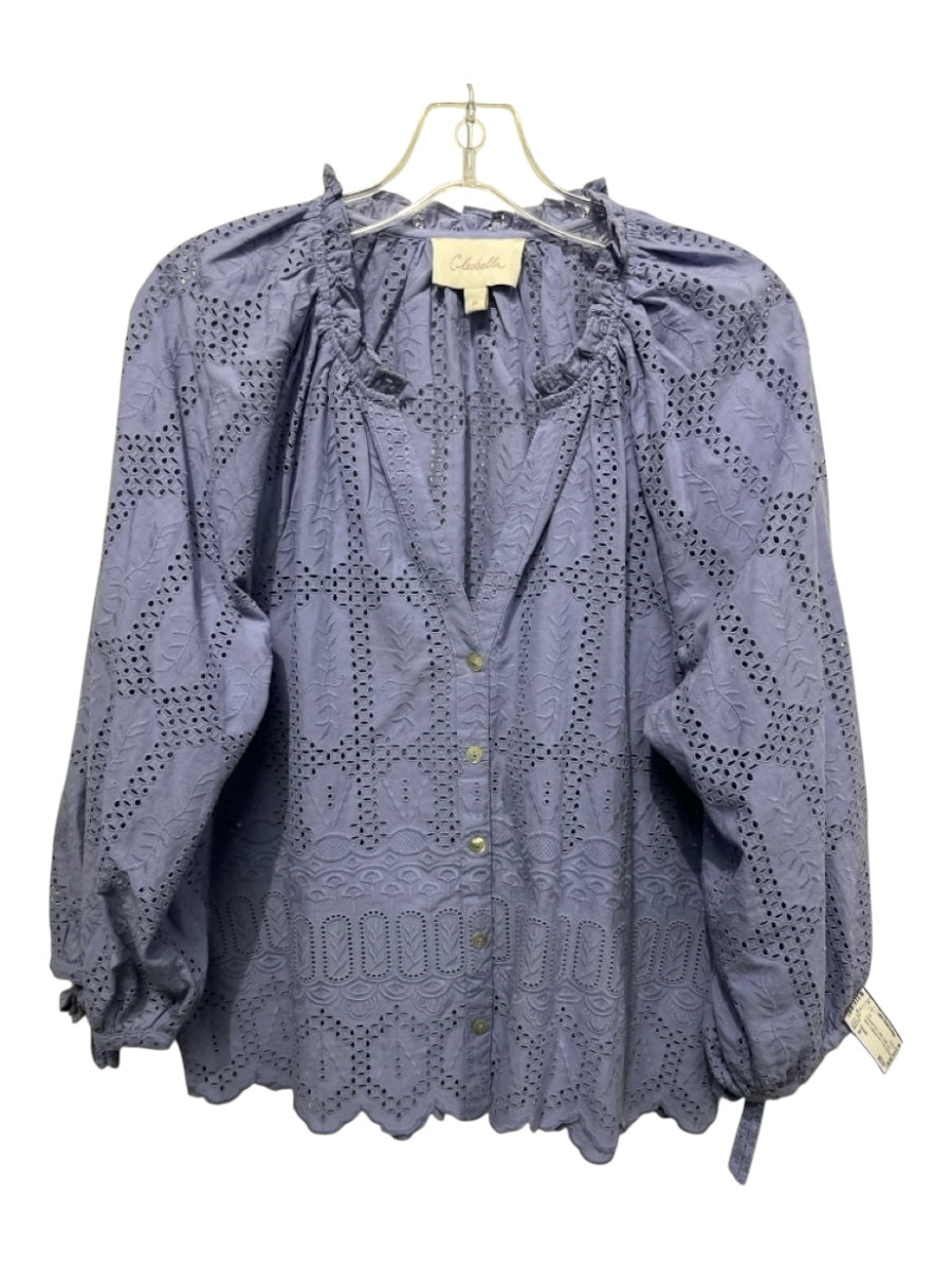 Cleobella Size M Periwinkle Blue Cotton Eyelet Long Sleeve Scalloped Hem Top