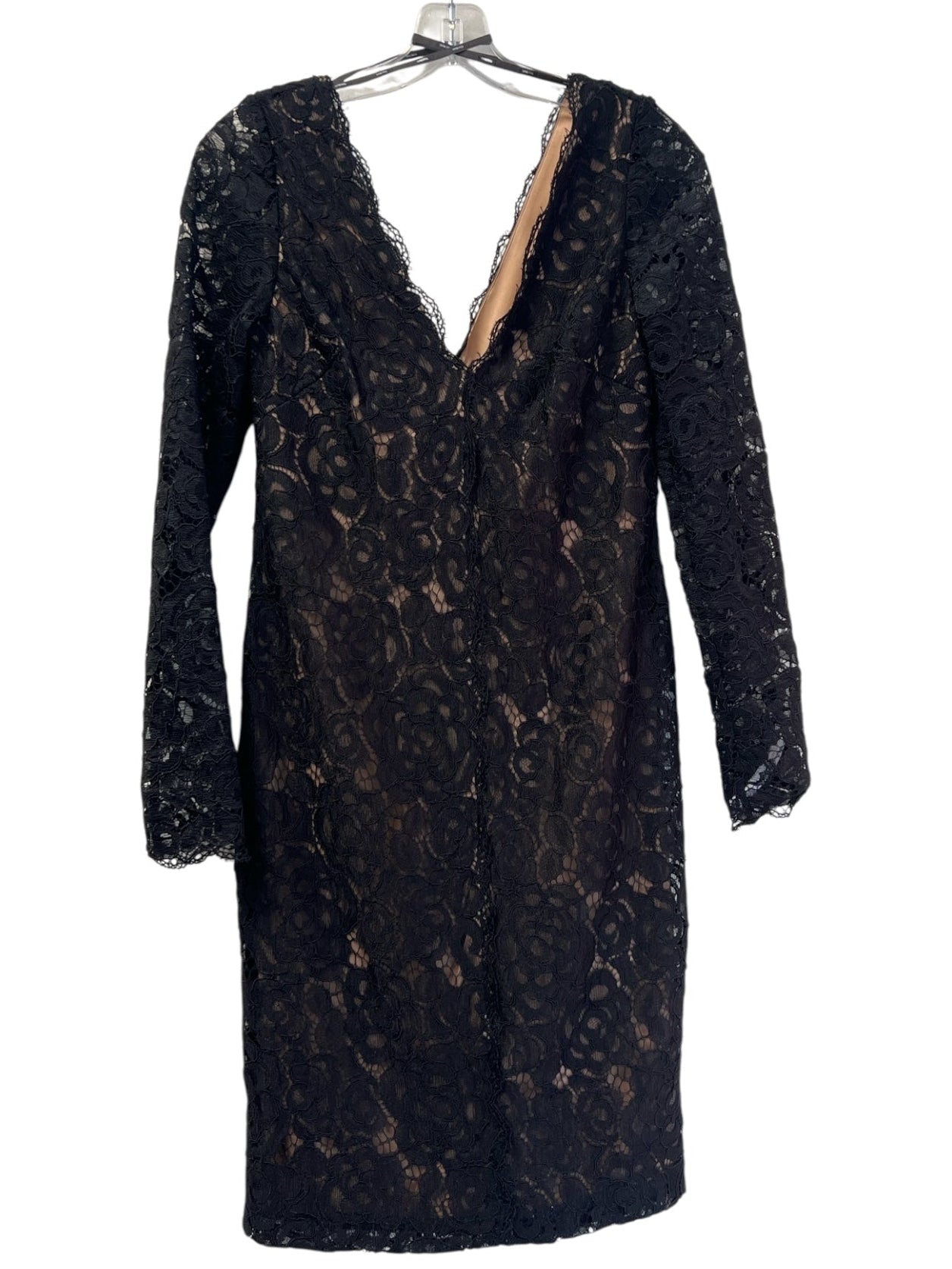 Vera Wang Dress Size 4 Black & Nude Nylon Blend Lace Overlay Long Sleeve Dress