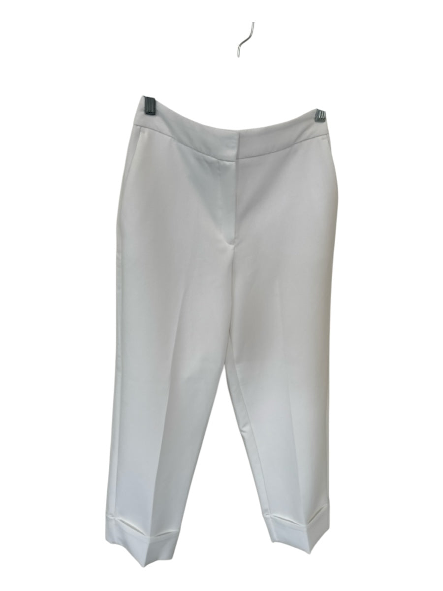 Zara Size M White Polyester High Waist Cuffed Trouser Pants