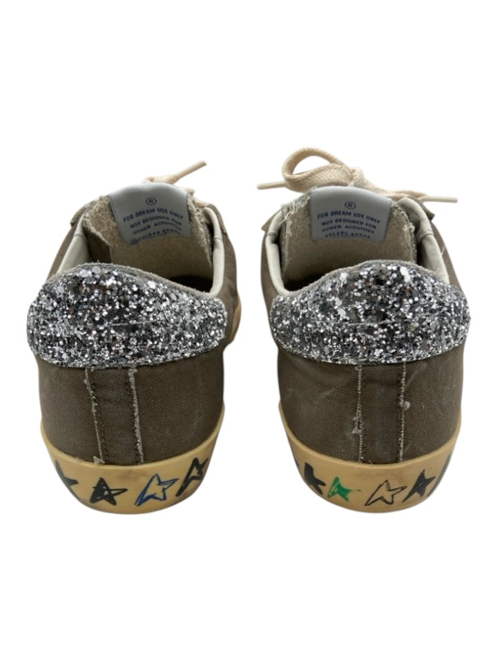 Golden Goose Shoe Size 37 Taupe, Beige, Red, Silver Canvas Glitter Heel Sneakers