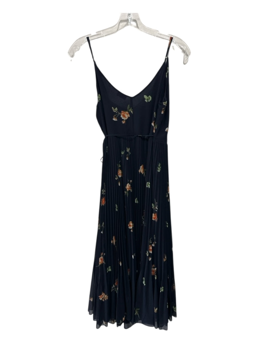 Wilfred Size S Navy Blue, Green, Orange Polyester Pleated Floral Wrap Dress