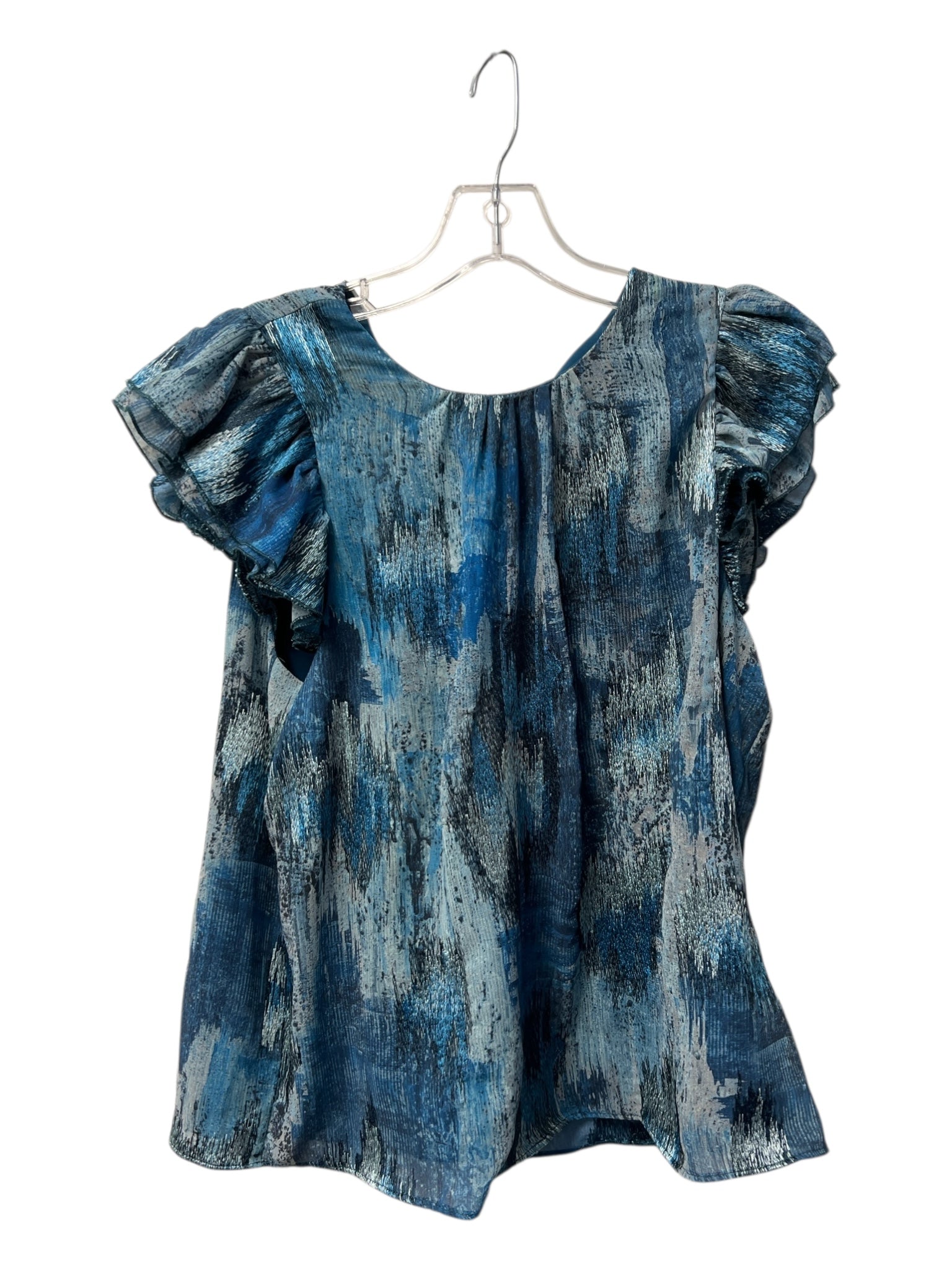 Willa Story Size M Blue Polyester Short Ruffle Sleeve Abstract Print Top