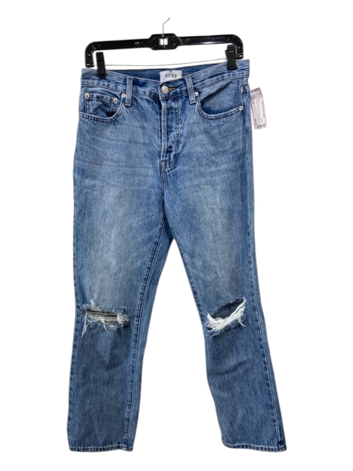 Pistola Size 27 Medium Wash Cotton Denim Button Fly Straight Leg Mid Rise Jeans
