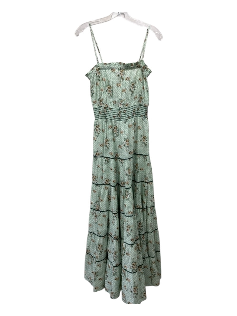 Playa Lucila Size S Light Green Print Cotton Lattice Print Floral Maxi Dress