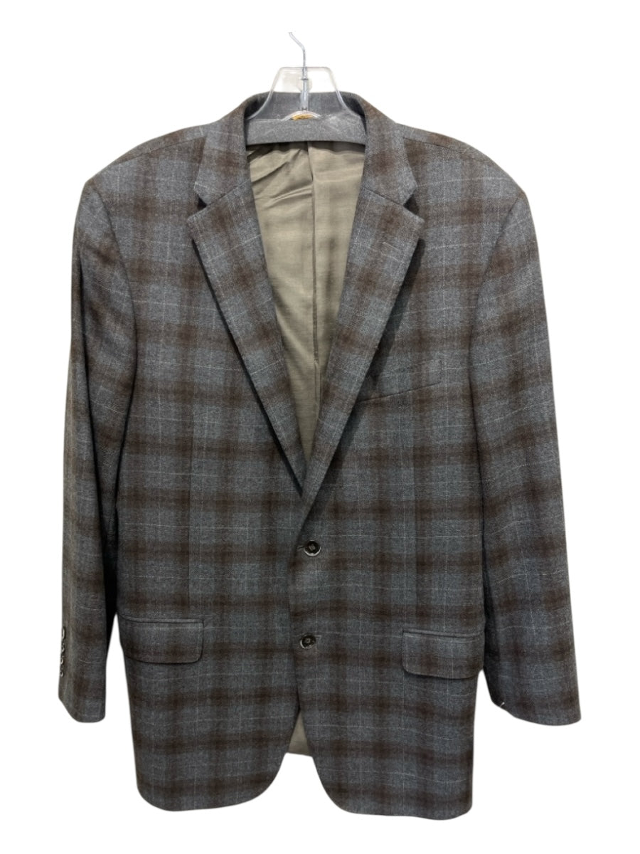 Hickey Freeman Brown & Blue Cashmere Blend Plaid 2 Button Men's Blazer - Labels Resale Boutique