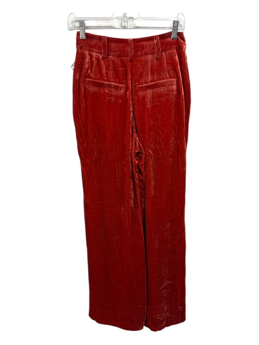 Ulla Johnson Size 00 Orange Viscose Blend Crushed Velvet Wrinkled Wide Leg Pants