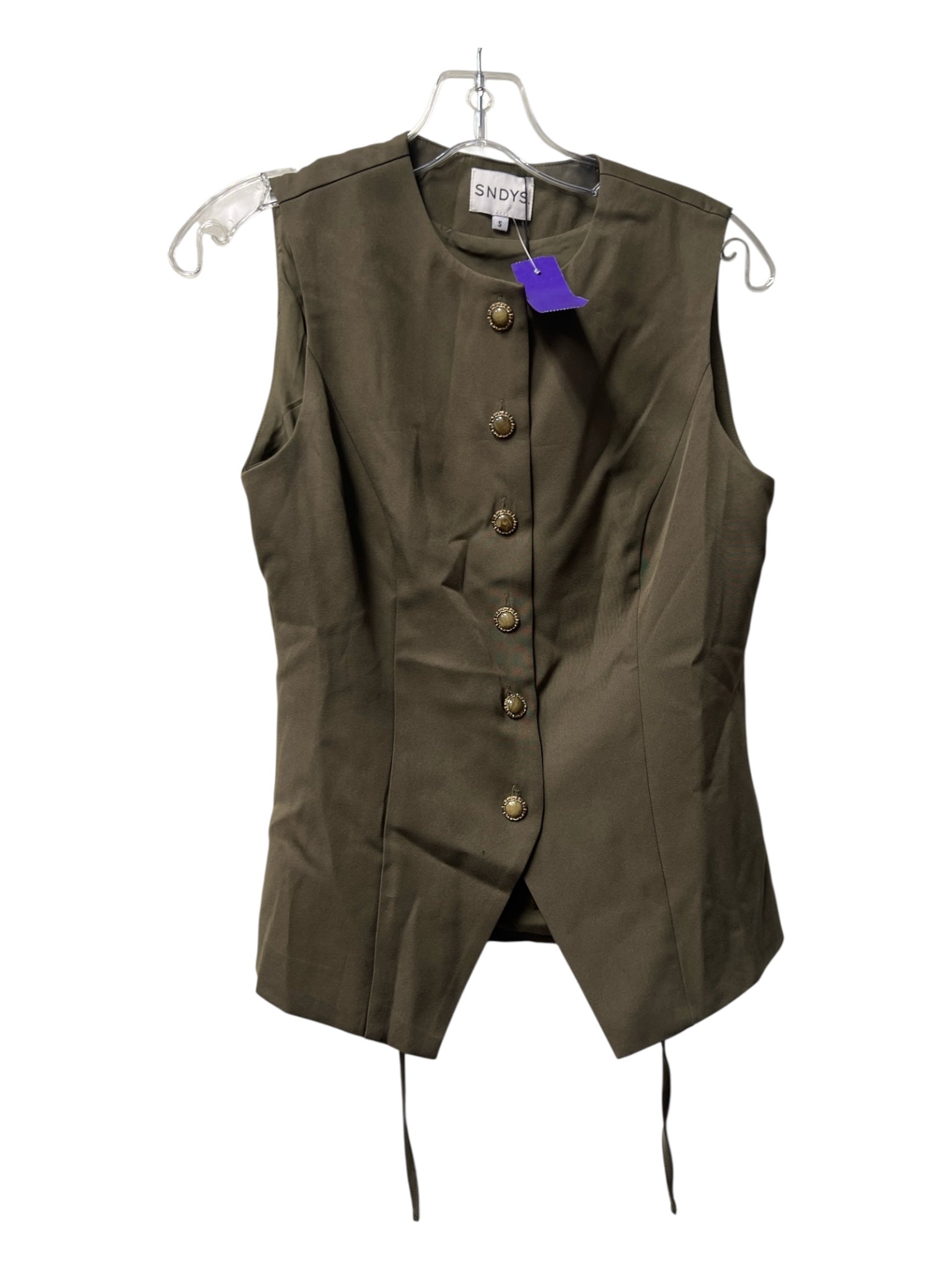 SNDYS. Size S Khaki Green Polyester & Spandex High Round Neck Back Tie Vest