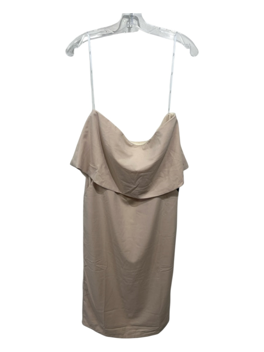 Lulus Size L Beige Polyester Fold Over Strapless Below knee Dress
