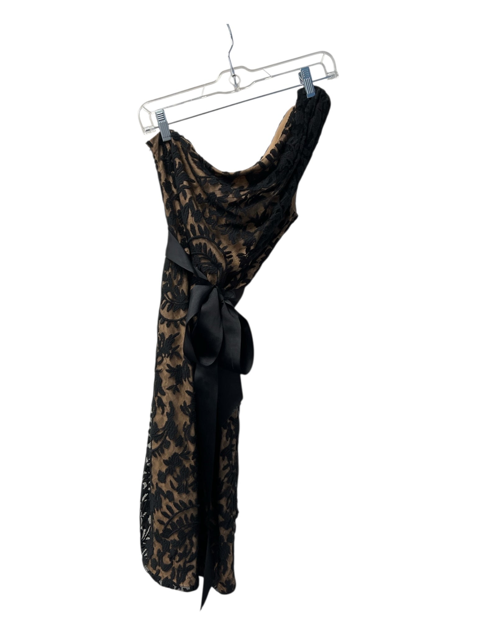 Tadashi Shoji Size 14P Tan & black Cotton Blend Lace Overlay Floral Detail Dress