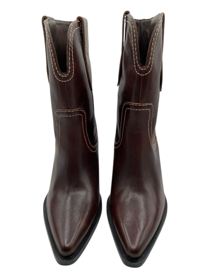 Free People Shoe Size 36 Dark Brown Leather Contrast Stitch Calf High Boots